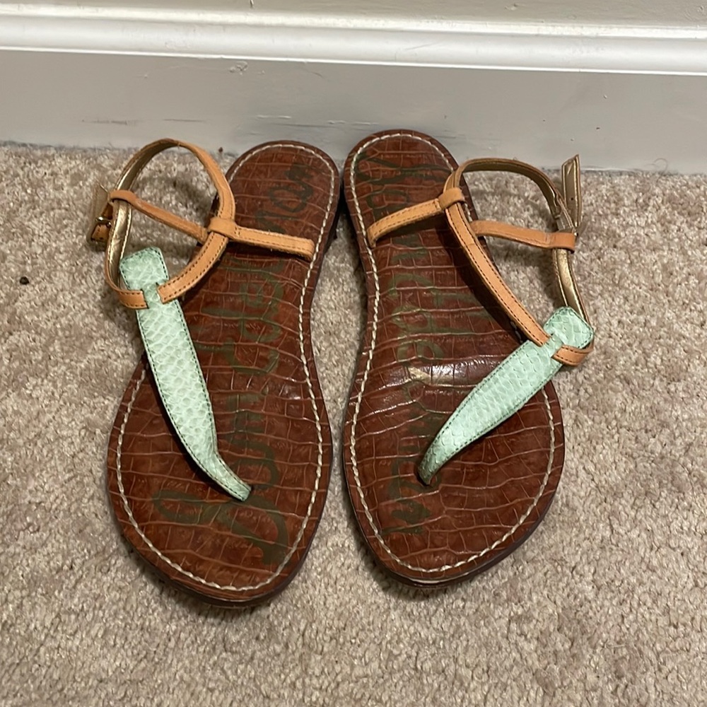 Sam Edelman sandals size 8; mint green faux snakeskin